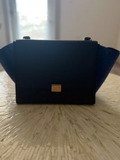 CELINE Trapeze Navy Blue Leather Top Handle Satchel Handbag Authentic picture