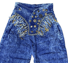 Vintage 1980s TONY ALAMO of Nashville Acid Wash Western Jeans Pants w/ Fringe, M picture