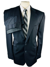 ALEXANDRE LONDON MENS 42L NAVY STRIPE USA SOFT WOOL 2 PIECE SUIT W/ PANTS 36X31 picture