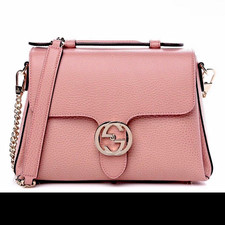 Gucci Pink Pebbled Logo Crossbody Bag with Chain Strap, Silver Hardware picture