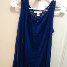 New York Laundry Women's Blue Solid Lace-Up Grommet Scoop Neck Tank Top S picture