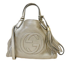 GUCCI GG Logo Soho Tassel 2Way Shoulder Hand Bag Leather Gold GHW Italy 82YE333 picture