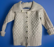 Vintage Aran Crafts Ireland Womens Medium Button Cardigan Knit Wool Stains Ivory picture