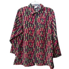 BonWorth Vintage Geometric Print Zip Front Shirt Jacket Women Size Medium picture