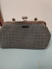 Handmade Crochet Vintage Clutch Purse Metal Kiss Lock Frame Evening Bag Grey picture