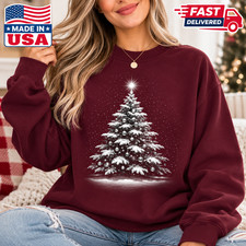 Vintage Christmas Tree Sweatshirt, Retro Snowy Tree Graphic Crewneck, Holiday picture