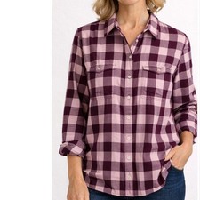 Talbots Button up Shirt size Medium Purple Pink Buffalo Check Roll Tab Sleeves picture