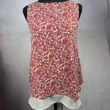 Loft Outlet Womens Red Cream Floral Scroll Tiered Sleeveless Shell Blouse Size S picture