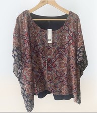 NEW Zac & Rachel Woman L Kimono Sleeves Poncho Blouse + Necklace Boho Paisley picture