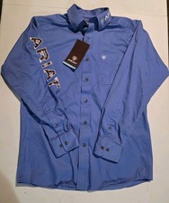 Ariat Team Logo Twill Shirt Mens Small Blue Long Sleeve Western NWT picture