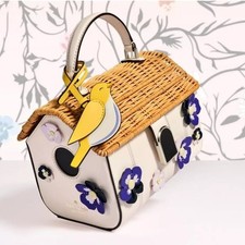 Kate Spade New York 3D bird House Wild Petal Wicker and Leather Crossbody Bag picture