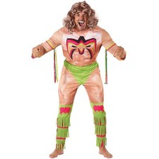 Men`s Official WWE Ultimate Warrior Costume + Wig Adult Wrestling Suit Halloween picture