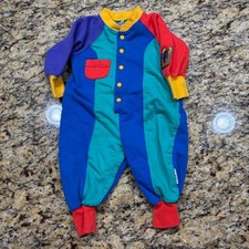 Vintage Gymboree Colorblock Romper Parrot Patch Newborn 90s Retro Cotton Baby v picture