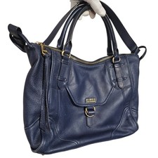 Aimee Kestenberg Blue Pebbled Leather Satchel Top Handle Detachable Strap *Clean picture