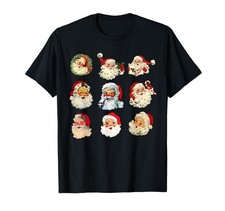 Vintage Christmas Santa Claus Faces Funny Old Fashioned Xmas T-Shirt picture