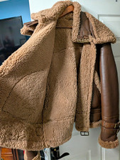 Darucci NYC Men's Brown Leather Bomber Jacket Shearling Lined Belted 5XL picture