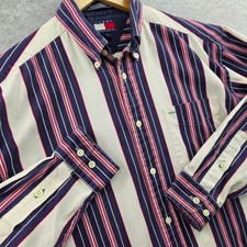 Legacy 90S VINTAGE Americana TOMMY HILFIGER Crest Striped Button Down Shirt M picture