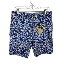 NWT Royal & Awesome Club Swirl Paisley Print Golf Shorts Blue Grey Size 32 picture