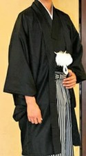 Japanese Men's Traditional Kimono HAORI Jacket Coat Black crested picture