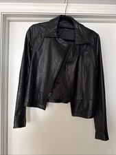 Theory Women’s Black Leather Biker Jacket Slim Fit  S picture