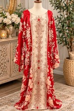 Red And Cream Floral Damask Maxi Kaftan Dress picture