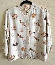 Vintage White Stag Women’s Linen Blend. Tropical Bird Button-Up. Large. picture