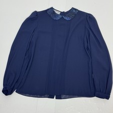 Vintage 70s/80s The Blouse Co. by Charlotte Ford Blue Beaded Collar Blouse Sz 4 picture