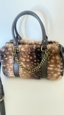 NWT STEVE MADDEN BNAVY SATCHEL CROSSBODY BAG BROWN DEER PRINT FAUX FUR picture