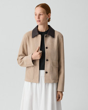 NEW, Theory Boxy Suede & Leather Jacket in Beige Sz M #SJ2579 picture