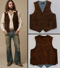 Vtg 70's Jo-O-Kay Men's Brown Suede Western Hippie Vest Size 42 picture