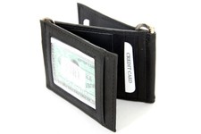 Men's New Leather Dual Money Clip Credit Card ID Holder Black picture