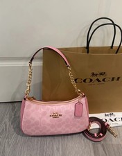 NWT Coach CV933 Teri Shoulder Bag In Signature Canvas Pink Outlet  picture