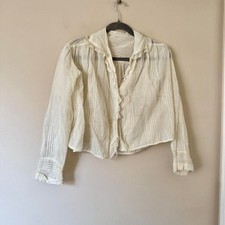 Antique Edwardian Blouse Lace Trim 1900s Eyelet Stripe Cotton Ruffle Crop picture