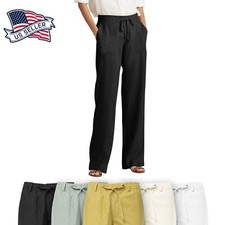 Womens Premium Soft Linen Blend Pants Relaxed Fit Comfort Wear for Daily Styling picture