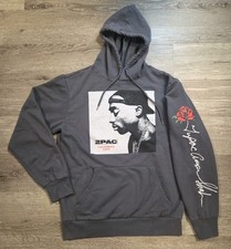 Authentic 2Pac Hoodie Mens Medium Dark Gray Tupac Shakur Rose Sleeve Hit picture