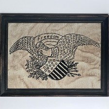 Vintage BLACKWORK EMBROIDERY American Eagle / PATRIOTIC Hand Stitched / USA picture