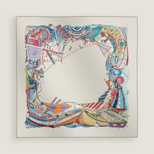 Authentic Hermès Bord a Bord Scarf 80 Blanc / Bleu / Multicolore picture