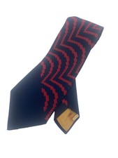 Jean-Louis Creation Vintage 70s Necktie Navy Red Geometric Wide Tie 4.25” picture