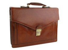 TIME RESISTANCE Men Bag The Magus Brown Leather Classic Briefcase RRP320 picture