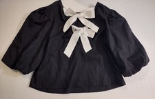 H&M Conscious Blouse Womens M Short Puff Sleeve Double Bow Back Black picture