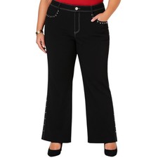 Alberto Makali Black Studded Pants Womens Size 14 Wide Leg Stretch Trousers picture