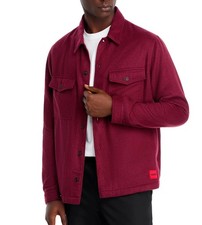 Hugo Boss Men's HUGO Enalu Oversized Fit Shirt Jacket Utility Pockets Dark Pink picture