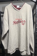 Virginia Tech Hokies Fleece Pullover XXL Vintage 90s Embroidered V-Neck, Red Oak picture