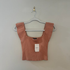 NWT forever 21 square-neck ribbed knit crop top dusty pink peach orange color picture