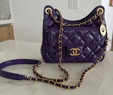 CHANEL Wavy CC Hobo Bag Quilted Crumpled Calfskin Small Purple Gold Hardware picture