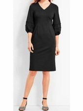 NWT Talbots Women’s Size 2P Black Rayon Blend Embroidered Sleeve Sheath Dress picture