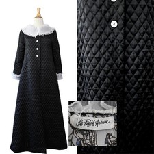 Vintage 60s Robe Saks Fifth Ave Black Quilted Organza Ruffled Dressing Gown picture