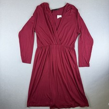 Fraiche by J Dress Womens Large Burgundy Red Long Sleeve Faux Wrap Stretch USA picture