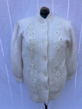 Vintage Lee Sands Angora Rabbit Hair Pearl Floral Cardigan Jacket Ivory One Size picture