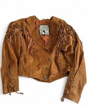 Vintage 90s Winlit Brown genuine suede leather jacket with fringe Size Small picture